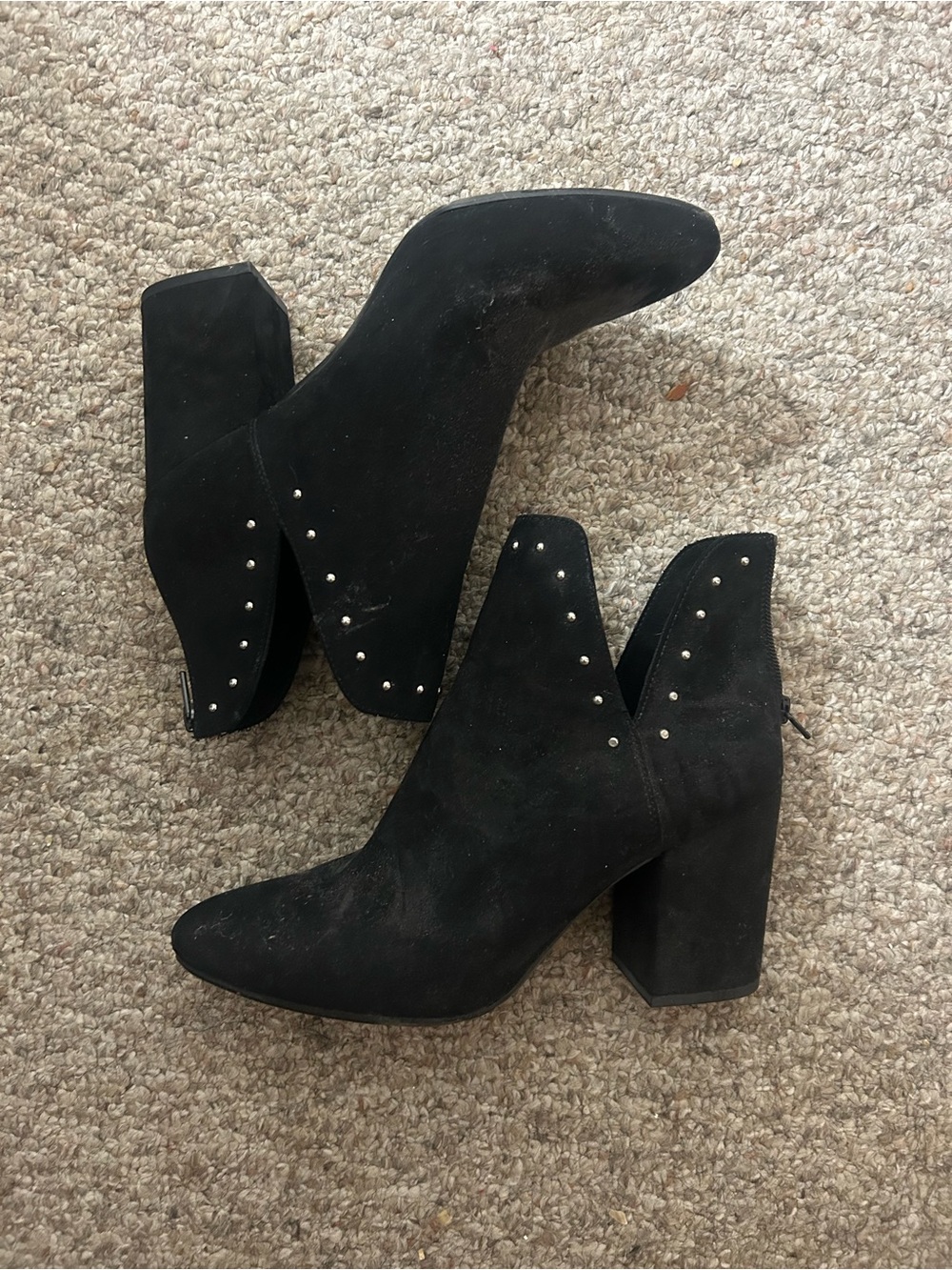 Black Suede Studded Block Heel Ankle Boots
